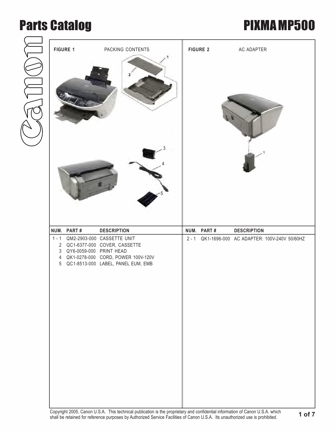 Canon PIXMA MP500 Parts Catalog Manual-2